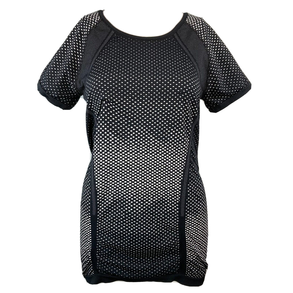 Athleta Shirt Womens Sz M Black White Polka Dot Running Track Training T Stretch